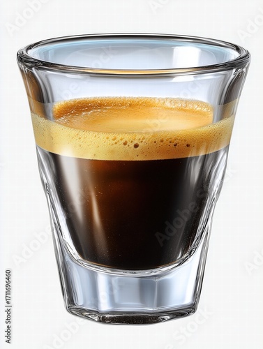 Espresso in Glass Cup on Transparent Background, High-Resolution Detail of Coffee Layers and Texture for Menu Design and Commercial Packaging