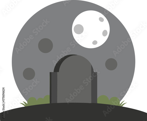 Graveyard Tombstone Moonlit Night Illustration