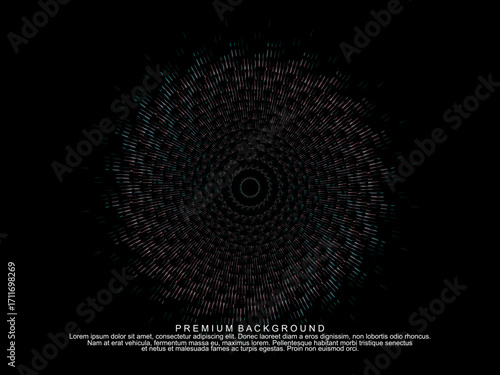 Music poster design background. Electro Sound Cover Template with dynamic abstract gradient circular geometric line shapes for t-shirt screen printing, technology, digital, party, festival and club.	
