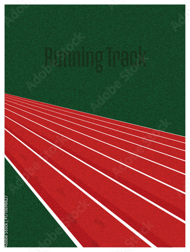 running track poster with grain texture side view. separated by white lines background vector illustration