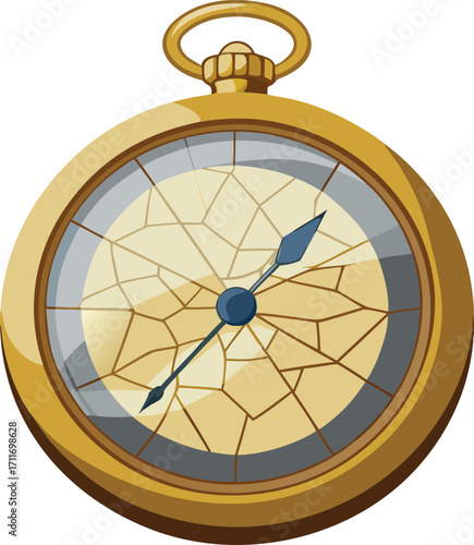 Antique Gold Pocket Watch with Cracked Glass
