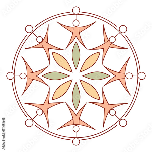Circular mandala with starburst elements and floral accents for holistic concepts stakeholder icon
