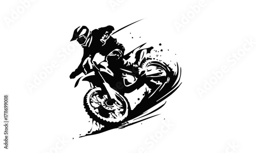 Dynamic graphic of an extreme dirt bike rider in off-road action, a clear concept of speed, adventure, and motocross thrill. Represents sports excitement