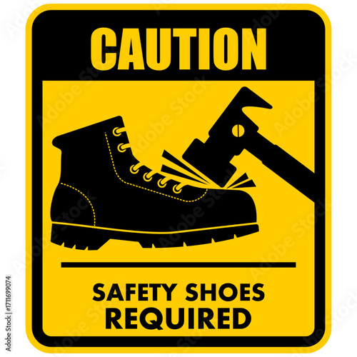 Caution, safety shoes required, sign vector