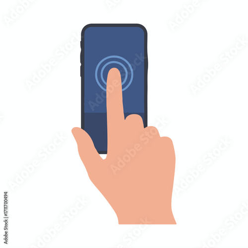 hand holding a touch screen interface