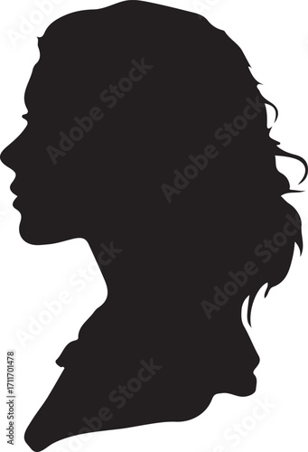 Vector profile silhouette of a woman with long hair