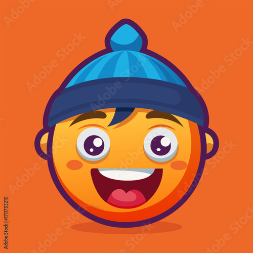 A fun and friendly cartoon face with a prominent mustache and wide, expressive eyes. This character radiates happiness and amusement, perfect for conveying positive emotions and lighthearted themes.