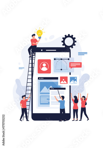 Mobile app development process with creative team collaboration and innovation.