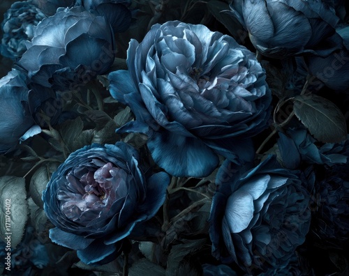 Dark Blue Roses Close Up Bouquet