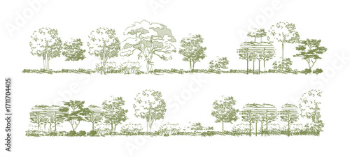 front View Vector Icons of Trees and Plants for Floor Plan and Architectural Design Projects	