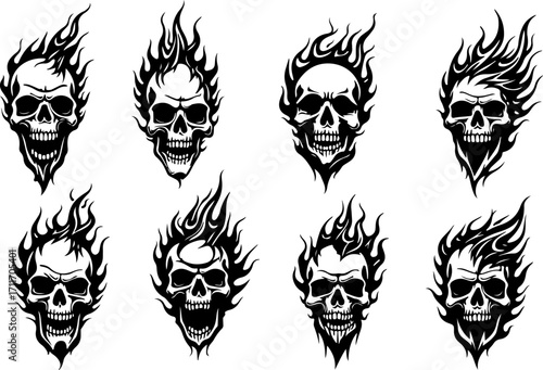 Flaming Skull Tattoo Design graphics Bundle