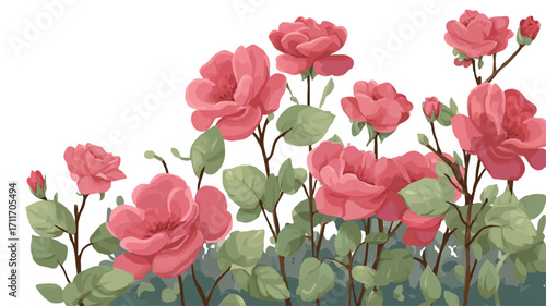 Digital illustration of a cluster of pink roses.  The roses are depicted in a painterly style with visible brush strokes. The color palette is soft and pastel, predominantly featuring shades of