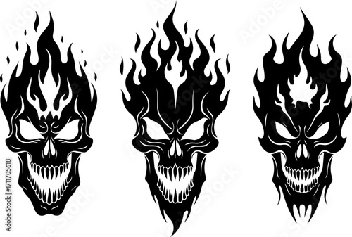 Flaming Skull Tattoo Design graphics Bundle