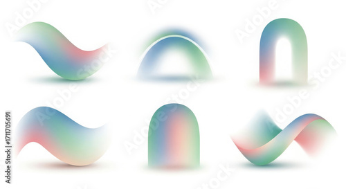 Abstract 3d shapes with iridescent gradient colors and soft shadows
