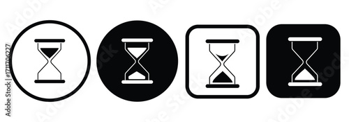 Set of colorful hourglasses vector icons. Sandglass timer symbol for passage of time, deadline, and countdown. Simple flat cartoon illustration of sand clock collection