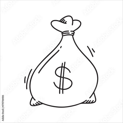 hand drawn money bag illustration vector