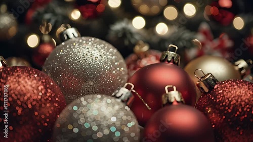 Sparkling Christmas Ornaments: A Festive Red and Gold Celebration