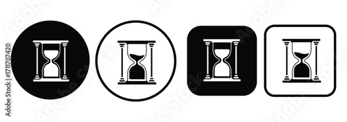 Set of hourglasses vector icons. Time passing concept. Sandglass timer collection. Cartoon countdown clock. Deadline, waiting, history symbol. Vintage measurement tool