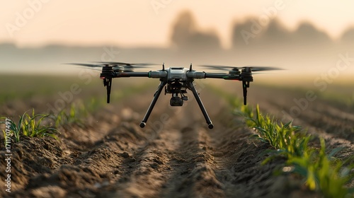Agrodron performing autonomous flight above cultivated field, utilized for real-time mapping and precision crop treatment.