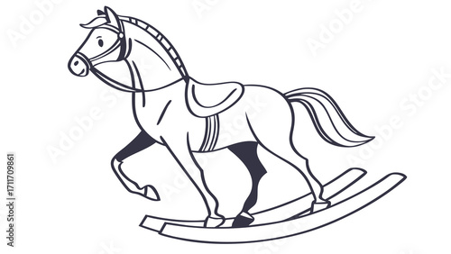 Charming rocking horse illustration with classic design and playful lines for children's content