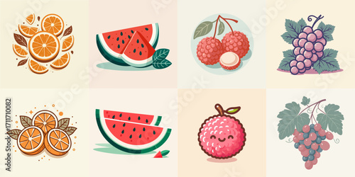 vector illustration of fresh and vitamin-rich fruit set