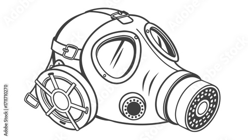 Detailed vector illustration of a vintage gas mask with intricate design and visible straps and filters, ensuring high resolution