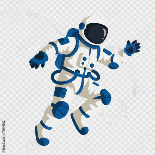 Astronaut in Space Suit Floating with Blue Accents and Dark Visor.