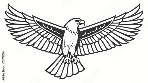 Majestic eagle soars with outstretched wings in detailed monochrome vector illustration for freedom and strength