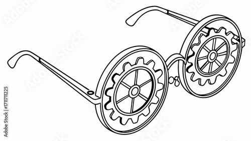 Steampunk eyeglasses with gear lenses in a detailed vector illustration isolated on a white background, creating a unique optical style.