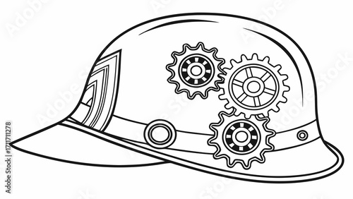 Steampunk helmet illustration with intricate gears and detailed design elements for creative projects