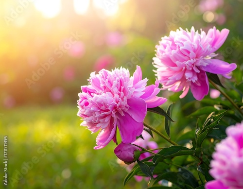 Pink peonies in sunlight