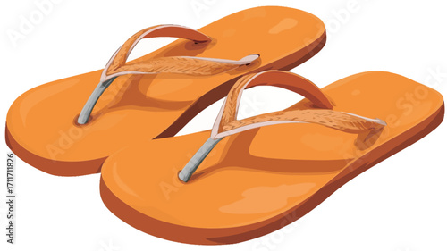 Close-up studio shot of a pair of orange flip-flops. The flip-flops are positioned slightly overlapping, showcasing the texture and color of the rubber material. The image is brightly lit, with