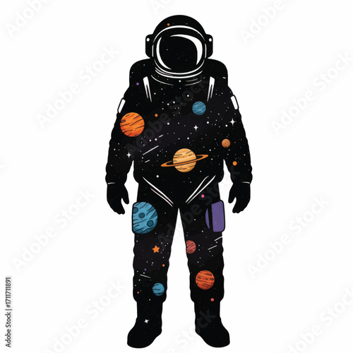 Astronaut Suit with Planets and Stars for Space Exploration.