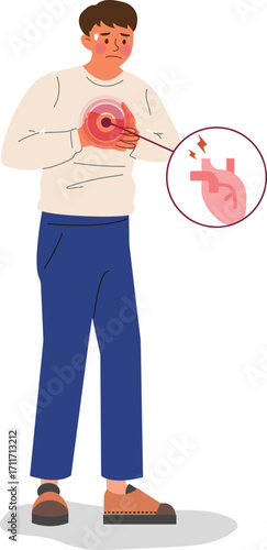 Man experiencing chest pain, heart attack symptoms