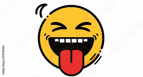 Cartoon emoji with tongue out laughing