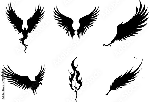Tribal Wings SVG Bundle | Angel Wing Tattoo Design | Vector Cut File Set