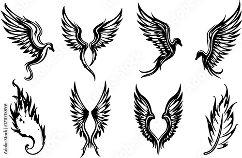 Tribal Wings SVG Bundle | Angel Wing Tattoo Design | Vector Cut File Set