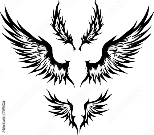 Tribal Wings SVG Bundle | Angel Wing Tattoo Design | Vector Cut File Set