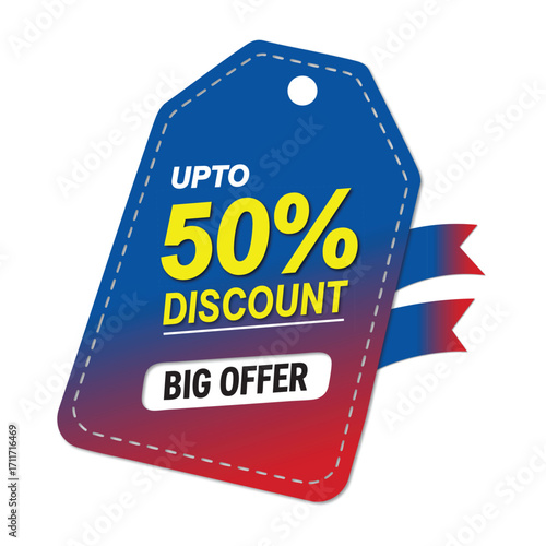 Up to 50% Discount Tag Design with Big Offer Ribbon – Sale Vector Label