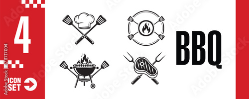 Illustration set of barbecue icons vector illustration of a grill, meat, and other bbq elements