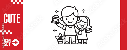 A delightful vector illustration showcases a cute couple, , radiating warmth and affection, perfect for greeting cards, invitations, and heartwarming designs