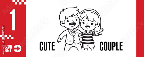 Illustration of a cute couple, featuring a boy and a girl in a simple, charming style, perfect for conveying love and friendship