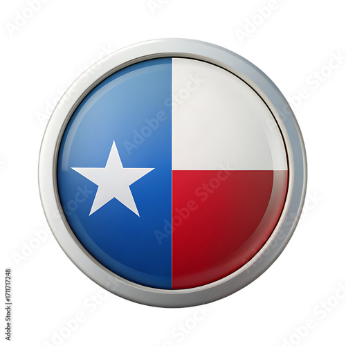 Texas flag button isolated on transparent background, a symbol of the lone star state