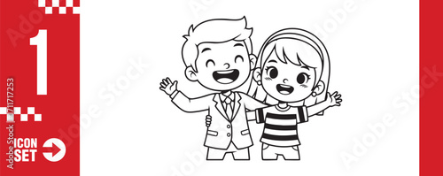 Happy couple icon set cheerful cartoon characters of man and woman hugging vector illustration of loving people for family, relationship and friendship themes