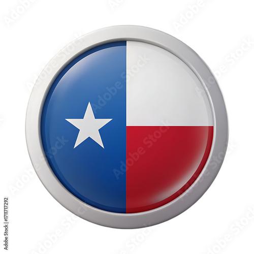 Texas flag button isolated on transparent background, a symbol of the lone star state
