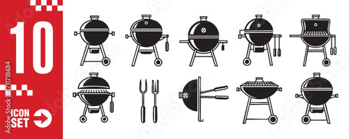 Collection of barbecue grill icons set of different types of charcoal grills bbq equipment and tools vector illustration of outdoor cooking appliances