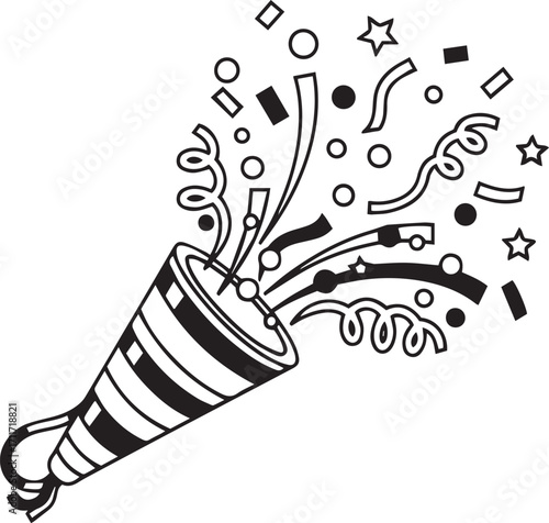 Stylized Party Popper Vector, Festive Burst with Confetti and Streamers