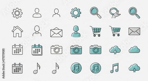 Collection of various user interface icons including settings, user, and shopping cart icons created with generated ai