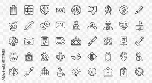 Collection of various outline icons representing business, medical, and other related concepts created with generated ai