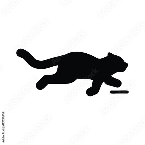 Black silhouette  illustration of a cat sliding on its belly